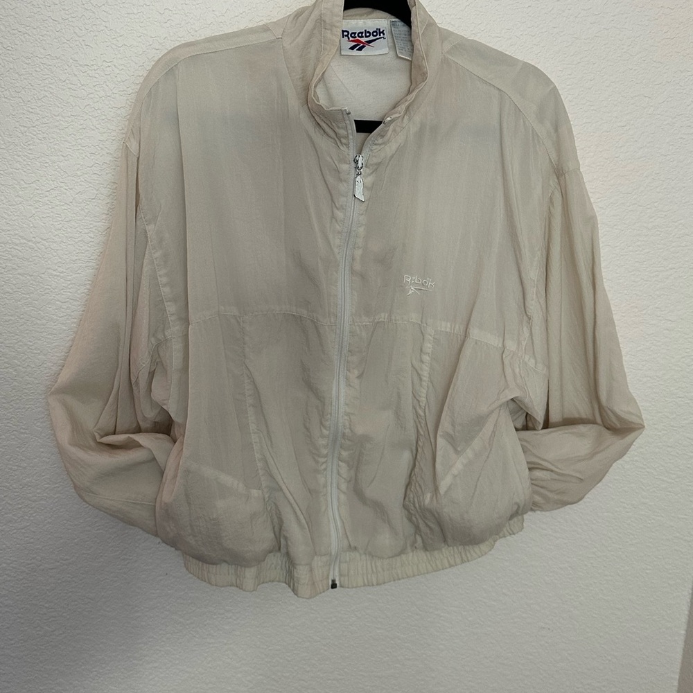 Reebok early 90s Vintage Windbreaker Jacket Size M White lightweight w/ pockets